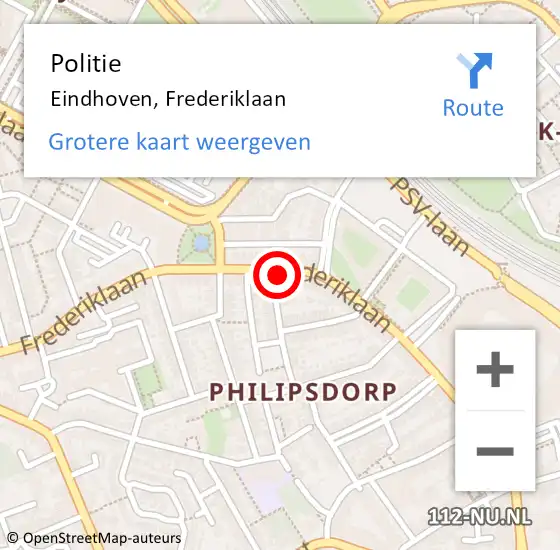 Locatie op kaart van de 112 melding: Politie Eindhoven, Frederiklaan op 14 februari 2023 08:15