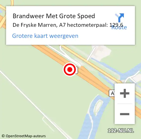 Locatie op kaart van de 112 melding: Brandweer Met Grote Spoed Naar De Fryske Marren, A7 hectometerpaal: 129,6 op 14 februari 2023 08:50