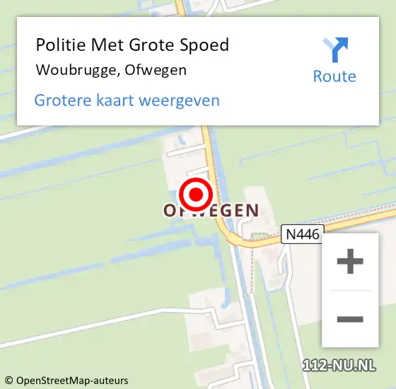 Locatie op kaart van de 112 melding: Politie Met Grote Spoed Naar Woubrugge, Ofwegen op 14 februari 2023 09:01