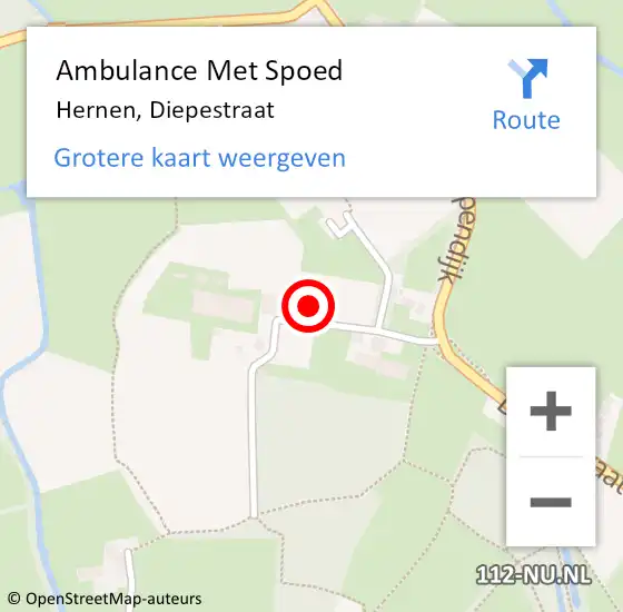 Locatie op kaart van de 112 melding: Ambulance Met Spoed Naar Hernen, Diepestraat op 14 februari 2023 09:44