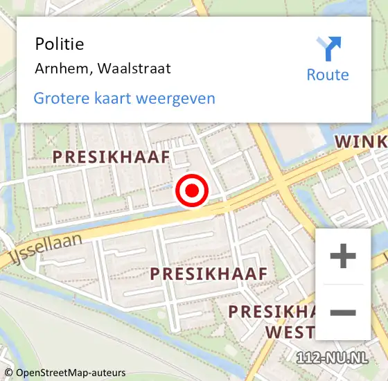 Locatie op kaart van de 112 melding: Politie Arnhem, Waalstraat op 14 februari 2023 09:49