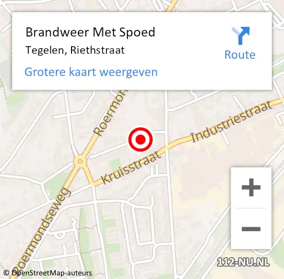 Locatie op kaart van de 112 melding: Brandweer Met Spoed Naar Tegelen, Riethstraat op 14 februari 2023 09:50