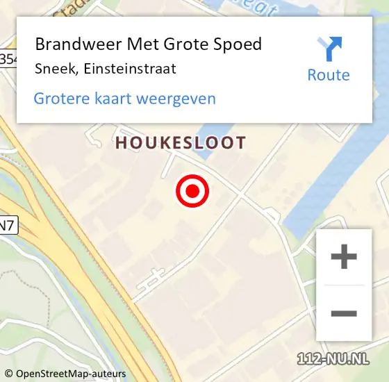 Locatie op kaart van de 112 melding: Brandweer Met Grote Spoed Naar Sneek, Einsteinstraat op 14 februari 2023 09:54