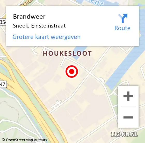 Locatie op kaart van de 112 melding: Brandweer Sneek, Einsteinstraat op 14 februari 2023 09:55