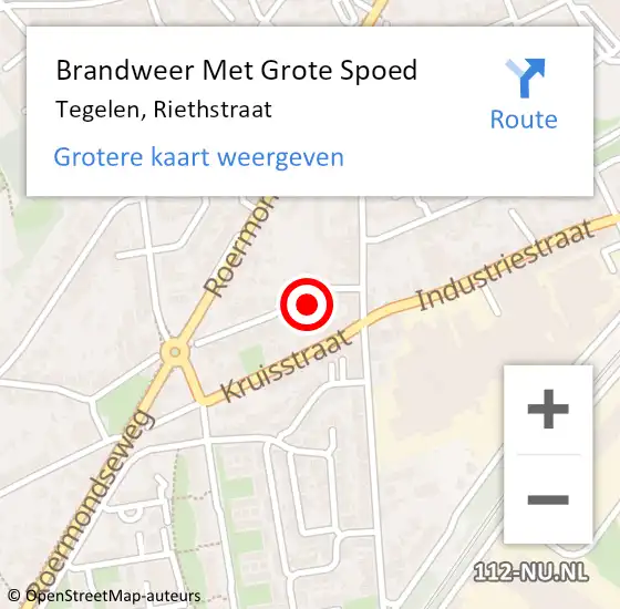 Locatie op kaart van de 112 melding: Brandweer Met Grote Spoed Naar Tegelen, Riethstraat op 14 februari 2023 10:14