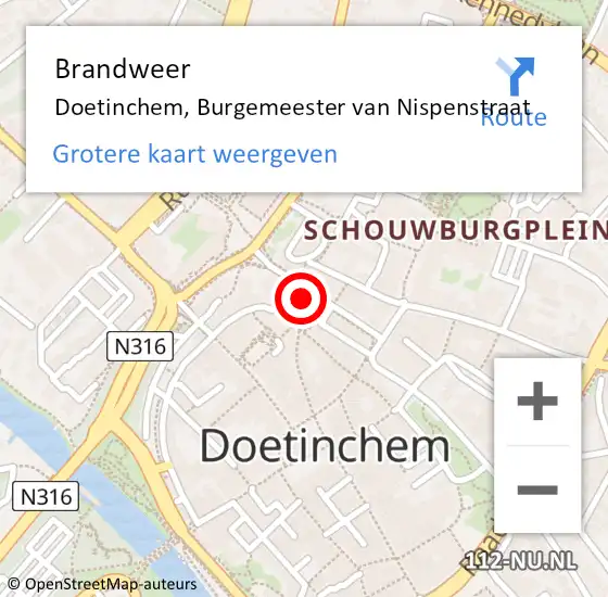 Locatie op kaart van de 112 melding: Brandweer Doetinchem, Burgemeester van Nispenstraat op 14 februari 2023 10:18