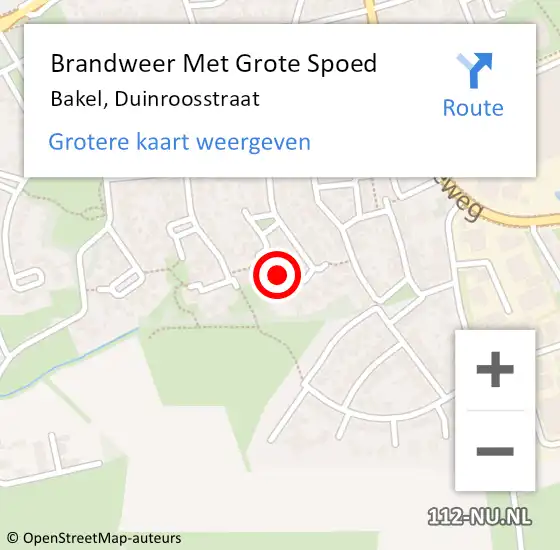 Locatie op kaart van de 112 melding: Brandweer Met Grote Spoed Naar Bakel, Duinroosstraat op 14 februari 2023 10:58