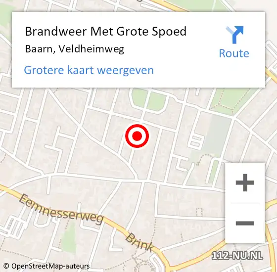 Locatie op kaart van de 112 melding: Brandweer Met Grote Spoed Naar Baarn, Veldheimweg op 14 februari 2023 11:04