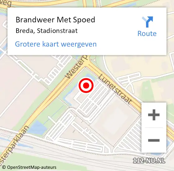 Locatie op kaart van de 112 melding: Brandweer Met Spoed Naar Breda, Stadionstraat op 14 februari 2023 11:27
