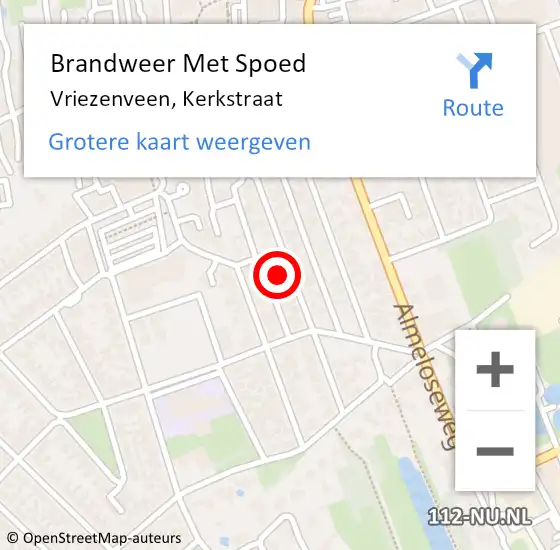 Locatie op kaart van de 112 melding: Brandweer Met Spoed Naar Vriezenveen, Kerkstraat op 14 februari 2023 11:48