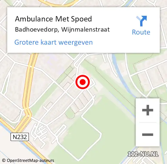 Locatie op kaart van de 112 melding: Ambulance Met Spoed Naar Badhoevedorp, Wijnmalenstraat op 14 februari 2023 11:58