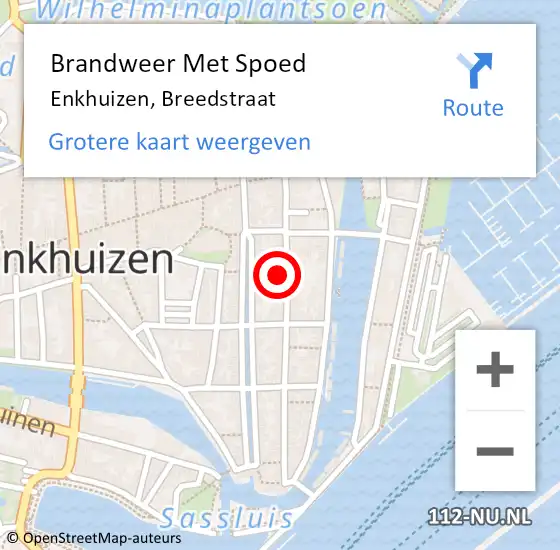 Locatie op kaart van de 112 melding: Brandweer Met Spoed Naar Enkhuizen, Breedstraat op 14 februari 2023 12:18