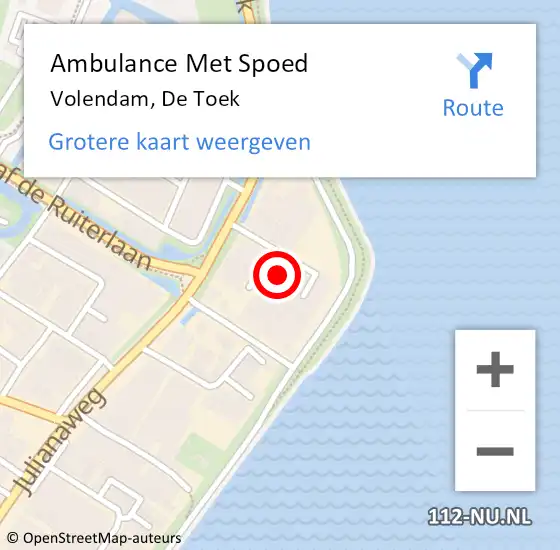 Locatie op kaart van de 112 melding: Ambulance Met Spoed Naar Volendam, De Toek op 14 februari 2023 12:40