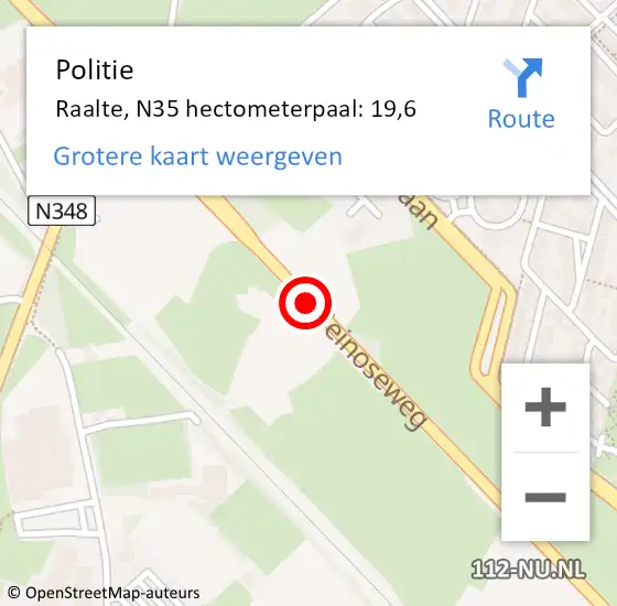 Locatie op kaart van de 112 melding: Politie Raalte, N35 hectometerpaal: 19,6 op 14 februari 2023 12:43