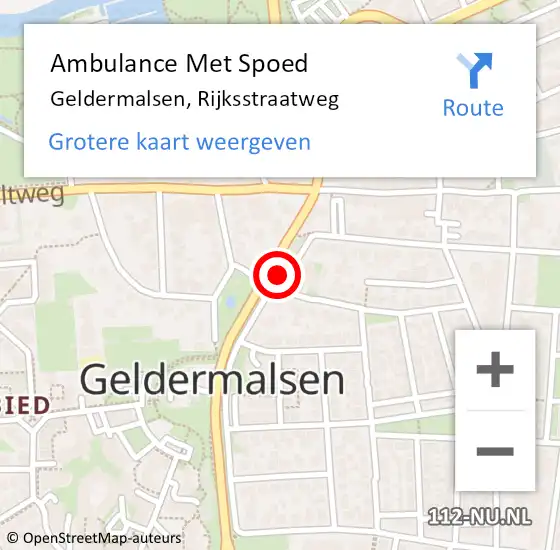 Locatie op kaart van de 112 melding: Ambulance Met Spoed Naar Geldermalsen, Rijksstraatweg op 14 februari 2023 12:53