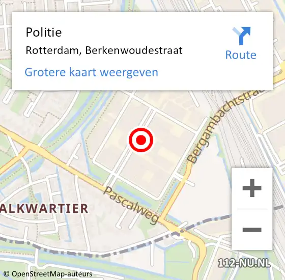 Locatie op kaart van de 112 melding: Politie Rotterdam, Berkenwoudestraat op 14 februari 2023 13:06