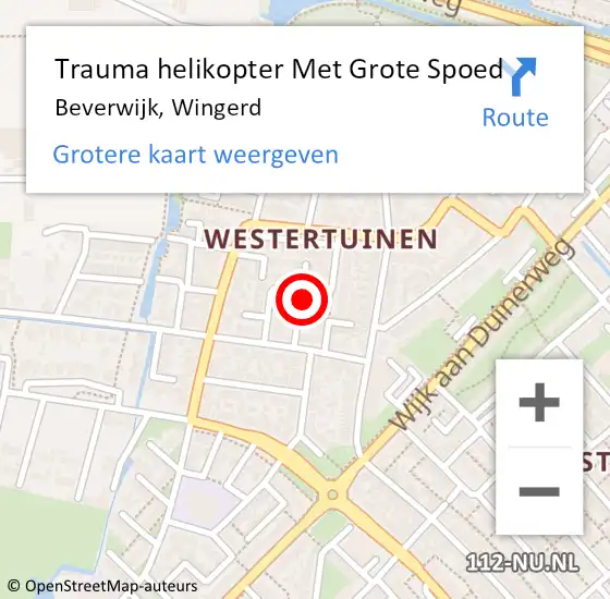 Locatie op kaart van de 112 melding: Trauma helikopter Met Grote Spoed Naar Beverwijk, Wingerd op 14 februari 2023 13:16