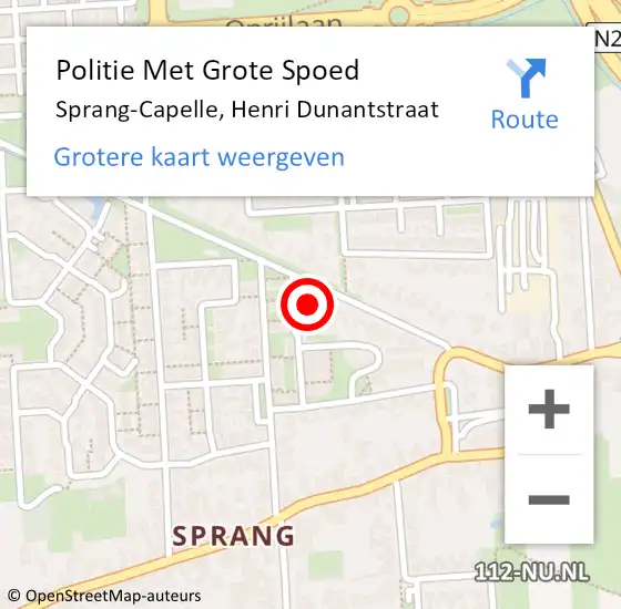 Locatie op kaart van de 112 melding: Politie Met Grote Spoed Naar Sprang-Capelle, Henri Dunantstraat op 14 februari 2023 13:35