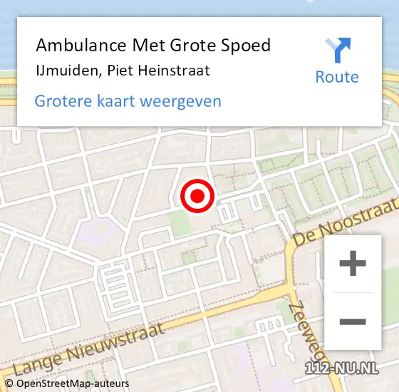 Locatie op kaart van de 112 melding: Ambulance Met Grote Spoed Naar IJmuiden, Piet Heinstraat op 14 februari 2023 13:41