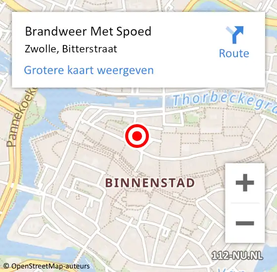 Locatie op kaart van de 112 melding: Brandweer Met Spoed Naar Zwolle, Bitterstraat op 14 februari 2023 13:47