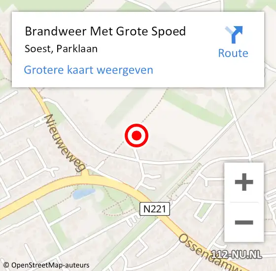 Locatie op kaart van de 112 melding: Brandweer Met Grote Spoed Naar Soest, Parklaan op 14 februari 2023 13:52