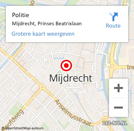 Locatie op kaart van de 112 melding: Politie Mijdrecht, Prinses Beatrixlaan op 14 februari 2023 14:24