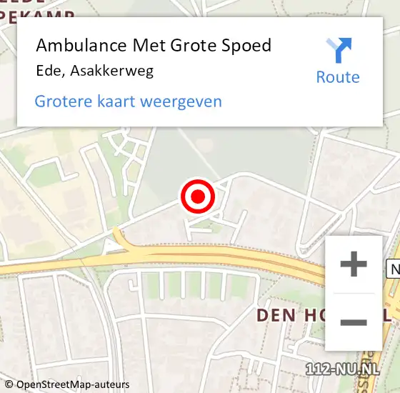Locatie op kaart van de 112 melding: Ambulance Met Grote Spoed Naar Ede, Asakkerweg op 14 februari 2023 14:29
