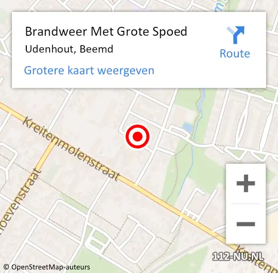 Locatie op kaart van de 112 melding: Brandweer Met Grote Spoed Naar Udenhout, Beemd op 14 februari 2023 14:40