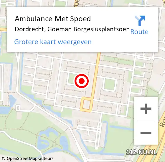 Locatie op kaart van de 112 melding: Ambulance Met Spoed Naar Dordrecht, Goeman Borgesiusplantsoen op 14 februari 2023 14:41