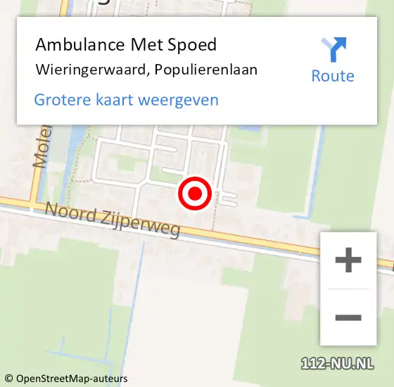 Locatie op kaart van de 112 melding: Ambulance Met Spoed Naar Wieringerwaard, Populierenlaan op 14 februari 2023 14:47