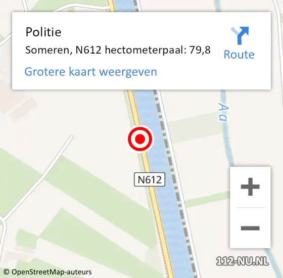 Locatie op kaart van de 112 melding: Politie Someren, N612 hectometerpaal: 79,8 op 14 februari 2023 14:59