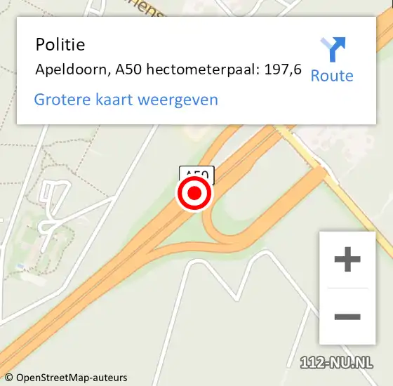 Locatie op kaart van de 112 melding: Politie Apeldoorn, A50 hectometerpaal: 197,6 op 14 februari 2023 15:02