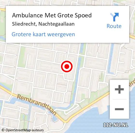 Locatie op kaart van de 112 melding: Ambulance Met Grote Spoed Naar Sliedrecht, Nachtegaallaan op 14 februari 2023 15:17