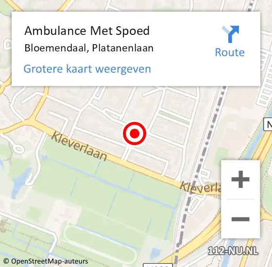 Locatie op kaart van de 112 melding: Ambulance Met Spoed Naar Bloemendaal, Platanenlaan op 14 februari 2023 15:18