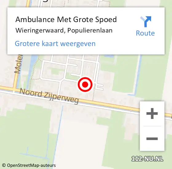 Locatie op kaart van de 112 melding: Ambulance Met Grote Spoed Naar Wieringerwaard, Populierenlaan op 14 februari 2023 15:19