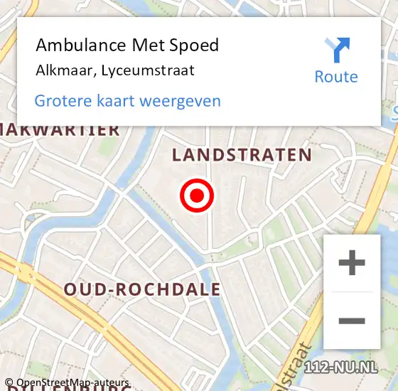 Locatie op kaart van de 112 melding: Ambulance Met Spoed Naar Alkmaar, Lyceumstraat op 14 februari 2023 15:21