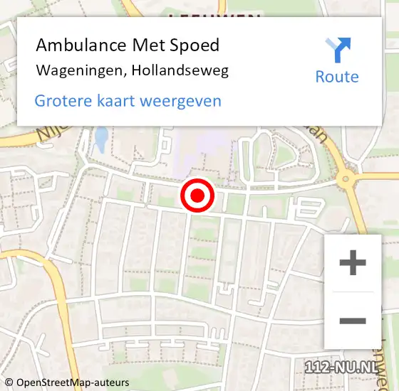 Locatie op kaart van de 112 melding: Ambulance Met Spoed Naar Wageningen, Hollandseweg op 14 februari 2023 15:30