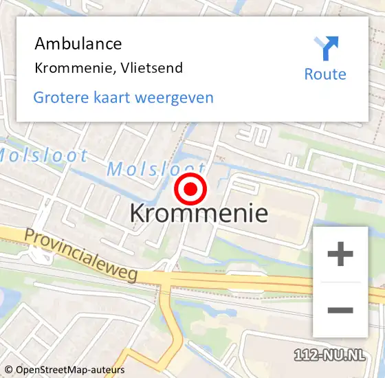 Locatie op kaart van de 112 melding: Ambulance Krommenie, Vlietsend op 14 februari 2023 15:55