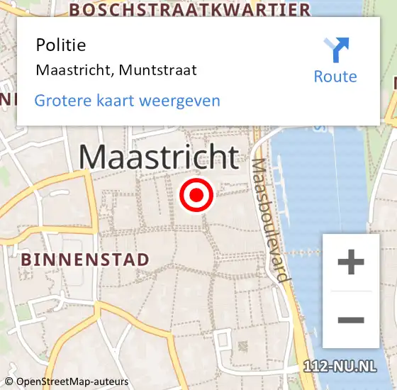 Locatie op kaart van de 112 melding: Politie Maastricht, Muntstraat op 14 februari 2023 16:17