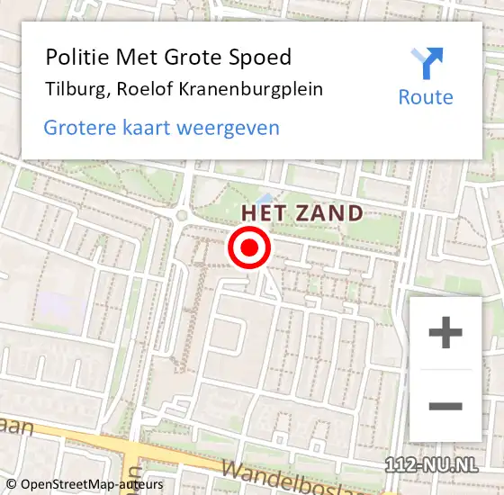 Locatie op kaart van de 112 melding: Politie Met Grote Spoed Naar Tilburg, Roelof Kranenburgplein op 14 februari 2023 16:23