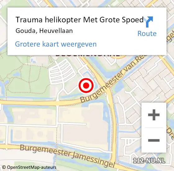 Locatie op kaart van de 112 melding: Trauma helikopter Met Grote Spoed Naar Gouda, Heuvellaan op 14 februari 2023 16:27