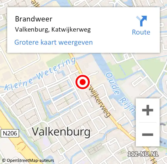 Locatie op kaart van de 112 melding: Brandweer Valkenburg, Katwijkerweg op 14 februari 2023 16:59