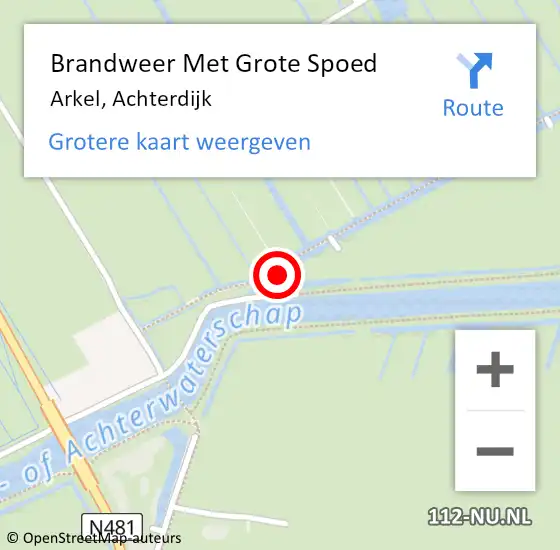 Locatie op kaart van de 112 melding: Brandweer Met Grote Spoed Naar Arkel, Achterdijk op 14 februari 2023 17:07