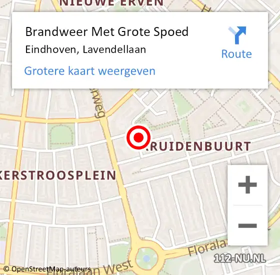 Locatie op kaart van de 112 melding: Brandweer Met Grote Spoed Naar Eindhoven, Lavendellaan op 14 februari 2023 17:23