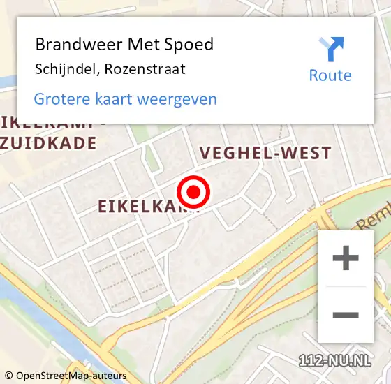 Locatie op kaart van de 112 melding: Brandweer Met Spoed Naar Schijndel, Rozenstraat op 14 februari 2023 17:25