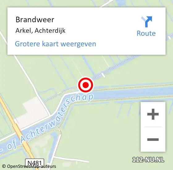 Locatie op kaart van de 112 melding: Brandweer Arkel, Achterdijk op 14 februari 2023 17:28