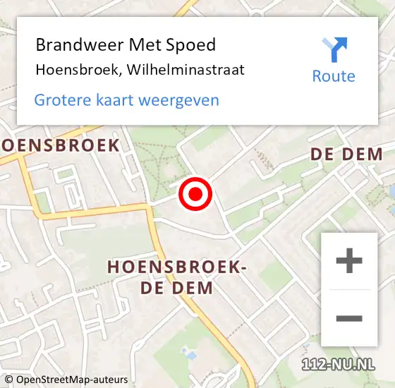 Locatie op kaart van de 112 melding: Brandweer Met Spoed Naar Hoensbroek, Wilhelminastraat op 14 februari 2023 17:43