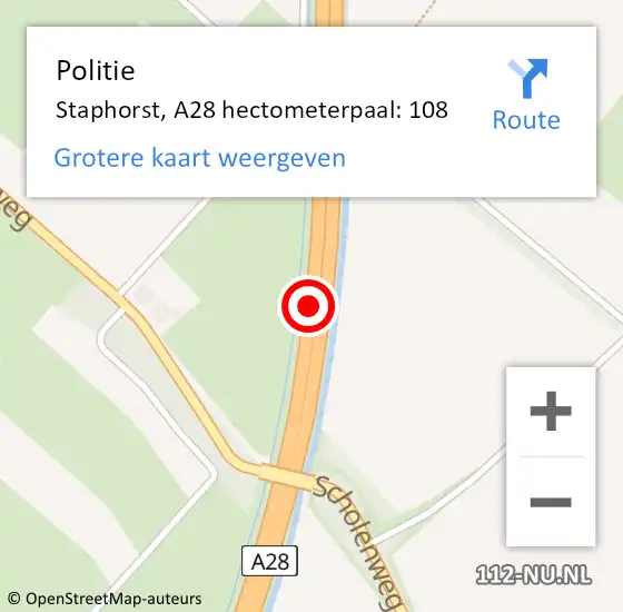 Locatie op kaart van de 112 melding: Politie Staphorst, A28 hectometerpaal: 108 op 14 februari 2023 17:59