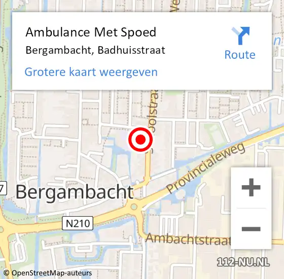 Locatie op kaart van de 112 melding: Ambulance Met Spoed Naar Bergambacht, Badhuisstraat op 14 februari 2023 18:01