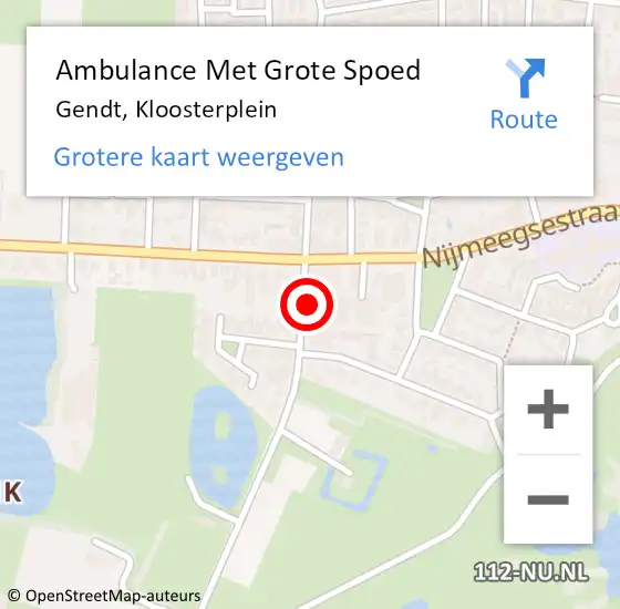 Locatie op kaart van de 112 melding: Ambulance Met Grote Spoed Naar Gendt, Kloosterplein op 14 februari 2023 18:10